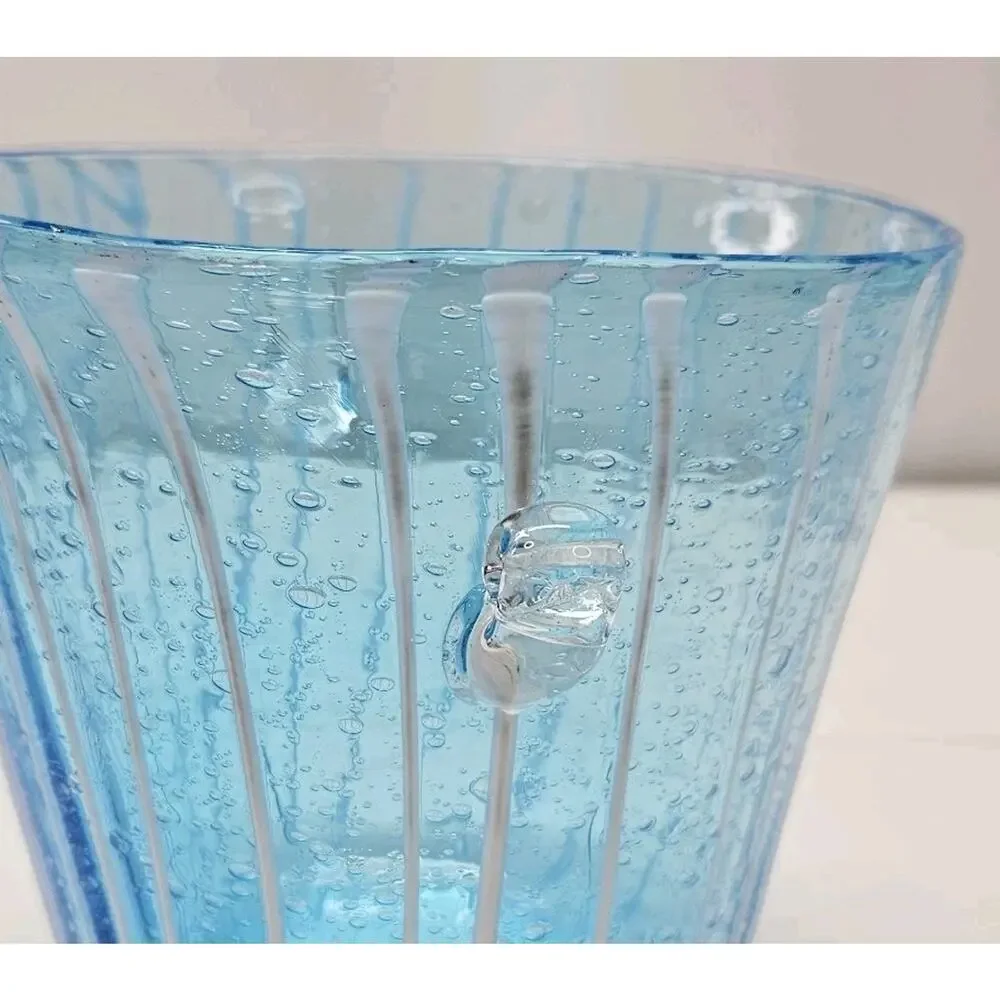 Murano Aqua Blue Art Glass Ice Bucket Bullicante Wine Chiller Coastal Decor